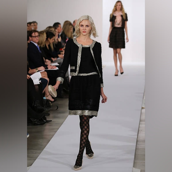 *$4,300 OSCAR DE LA RENTA GORGEOUS BLACK SILVER SILK RUNWAY DRESS US 10 L - Picture 8 of 12